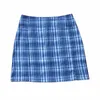 vintage tartan print slit mini skirts womens high waist plaid ladies bodycon pencil summer faldas mujer 210521