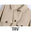 TRAF Women Fashion with riem knop-up losse blouses vintage lange mouw zakken vrouwelijke shirts Blusas chique tops 210415