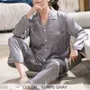 Men Pajamas Sets Satin Pyjamas Nightwear Sleepwear Underwear Long Sleeve Striped Printed Casual Spring Autumn Winter SA0706 210901