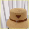 패션 여성 밀짚 디자이너 모자 와이드 브림 캡 버킷 모자 Gorro 유명 브랜드 벨트 버클 파피루스 버킷 캡 21071004R