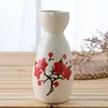 5 Piece Ceramic Japanese Sake Set Elegant Wine Bottle and Cups Drinkware Gift Cherry Blossom Floral Design White