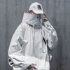 Мужская одежда Harajuku Hiphop Модный Функциональный стиль Высокое воротник Cap Свободные ретро на молнии Кардиганская куртка Vaporwave 211028