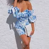 女性のセクシーなドレス夏のボヘミアンのファッション背中のストラップレスエレガントなフリルヴィンテージ花柄プリントミニドレスvestidos 210517