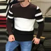 Autunno Inverno Casual Patchwork A Righe Maglioni A Maniche Lunghe Uomo Caldo Spessore Sottile Maglione Lavorato A Maglia Uomo Moda O-Collo Maglioni Slim Y0907