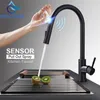 FMHJFISD Capteur Robinets De Cuisine Noir Smart Touch Inductif Sensible Robinet Mitigeur Mitigeur Double Sortie Modes D'eau 211108