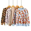 Tangada donna maglione lavorato a maglia leopardo inverno stampa animalier inverno spesso manica lunga femminile pullover top casual 2X05 210918