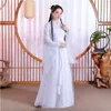 Mulheres chinês tradicional hanfu fada palco vestido traje branco senhora vestido bordado princesa roupas de dança folclórica