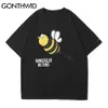 Tshirts Hip Hop Streetwear Casual Fashion Men Sommar Bee Skriv ut Kortärmad T-shirts Bomull Loose Harajuku Tees Toppar 210602