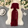 Korobov Neue O Hals Kurzarm Dünne Gestrickte Kleid Koreanische Solide Vintage Elegante Einreiher Kleider Sommer Vestidos 210430