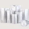 100PCS LOT STAND UP DOKAPER BAG Silver Aluminiumfolie Påse Reclosable Food Storage Bags Luktar Säkerhetsförpackning