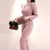 Stile coreano OL Business Tute formali Donna Slim doppio petto Abiti rosa Pagliaccetti Abiti da lavoro 210520