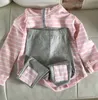 Autumn Spring 2 3 4 6 7 8 Years Striped Long Sleeve Cotton Hoodies Tops+Leggings Baby Kids Girl 2Pcs Outfits Clothing Sets 210529
