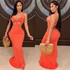 Haoyuan Dzianiny Spaghetti Strap Maxi Dress Hollow Bodycon Night Women Letnia Odzież Bez Rękawów Klub Ladies Long ES Y0823