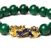 Bangle Pixiu Pi Yao Feng Shui Green Jade Beads Braceletes Bom Gold Riqueza Presente Mudança de cor Charme Pulseira de jóias atrair dinheiro V6T1