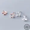 Stud Fashion 925 Sterling Silver Asymmetrical CZ Star Moon Earings Rose Gold Color Plated Ear Studs Cubic Zircon Earrings For Women