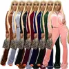 Femmes Velvet Tracksuit Couple Couleur Couleur Two Piece Tenfits Pocket Pocket Vestes à manches longues Pantalons évasés Matching Set