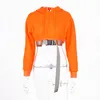 CNYISHE Winter Streetwear Lange Mouw Hoodies Vrouwen Mode Gesp Cropped Truien Tops Neon Oranje Dikke Truien 210419