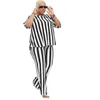 Kvinnor Stripe Printed 2 Piece Sets Tracksuit Women Casual Plus Storlek Kontor Lady Tops och Wide Ben Pants Set för Women 211007