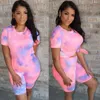 Women's Tracksuits 2 Piece Set Women Summer Tracksuit Shorts Female Tie Dye Print T Shirt Top 2pcs Outfits Bodycon Two Sets