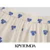 KPYTOMOA, pantalones rectos con bordado Floral a la moda para Mujer, pantalones tobilleros femeninos con dobladillo dividido y cintura elástica Vintage para Mujer 210915