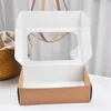 Geschenkverpackung 10pcs/Los süße Kraftpapierschachtel mit klarem Fenster Keks Cupcake Verpackung Dekoration Bäckerei Brown Hanndbag Dragee4372015