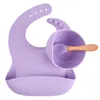 Ciotola in silicone alimentare Impermeabile Leggero Facile da pulire Set di stoviglie per l'alimentazione dei bambini Ciotole per bavaglini Cucchiaio Ventosa XG0044