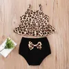 Sommarbarn Rompers Kläder Strem Leopard Toppar Svart Solida Shorts Byxor Amerikanska Stil Tjejer 2 st Sets Baby Kostym 0-2T 210629