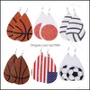 & Chandelier Jewelry Handmade Teardrop Leather American Flag Football Softball Baseball Basketball Soer Sports Dangle Earrings For Women Gir