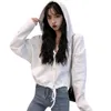 ファッション学生フード付きオールマッチジャケット秋韓国ルースドロー弦クロップトップ2022女性のパーカースウェットシャツ