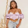 Summer Crop Tops Damskie NS Sexy Plisowane Lotosowe Rękawy Liść Jedno słowo Pambiliczne sznurek Top Female 210422