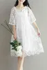 Maternity Dresses 2022 Clothing Summer Twinset Lace One-piece Dress White Embroidery For Pregnant