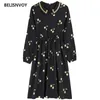 Japanese Mori Girl Autumn Women Kawaii Dress Peter Pan Collar Cherry Pattern Black Red Vintage Preppy Style Elegant e 210520