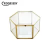 Vintage Hexagon Transparent Wedding Party Ring Box Metal Frame Glass Gift Box With Cover Surprise Explosion Box For Girlfriend 210402