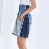 Casual hit color denim kort för kvinnor hög midja patchwork pocket bredben shorts kvinnlig sommar mode stil 210521