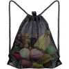 5pcs Stuff Sacks Women Nylon Mesh Black Large Capacity Protable Sport Drawstring Bag