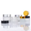 Empty Refill Frosted Glass Cosmetic Jar Pots with Screw Black Lid and PP Liner Travel Sample Packing Container For Makeup Eyeshadow Cream Lotion Bottles