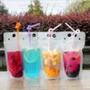 100 stks Drinkware Clear Drink Pouches Tassen Frosted Rits Stand-Up Plastic Drinktas met Stro en Houder Reclosable Heat-Proof 500ml