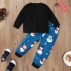 Xmas Baby Girls Clothes Sets Spring Autumn Fashion Christmas Girl Outfits Black Long Sleeve Snowman Snowflake Printed Middle Child Suit Kids Clothing