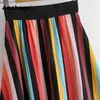 Kadınlar Chic A-Line MIDI Etekler Moda Renkli Çizgili Bayanlar Streetwear Yüksek Bel Etek Mujer Faldas 210413