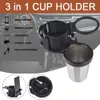 3 in 1 Stainless Steel Car Cup Holder Three Mounts for Drinks Coffee, Can Change to Phone Holder Vent Fixed Rack Organizer