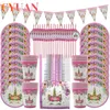 CYUAN Licorne Party Fournitures Vaisselle Set Licorne Nappe Papier Tasses Serviette Bannière Gâteau Topper Mariage Baby Shower Décor 211018