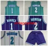 Retro Muggsy Bogues Larry Johnson Charlotte Basketball Jersey 3 färger alla sömmar