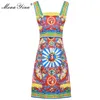 Diseñador de moda Vestido de pasarela Primavera Verano Vestido de mujer Correa de espagueti Vestidos con estampado clásico 210524