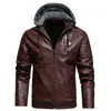 Heren fleece voering PU lederen jassen jassen met capuchon herfst winter casual motorfiets jas voor mannen windjack fietser jassen 211110