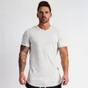 T-shirt a maniche corte in cotone da uomo estivo T-shirt da uomo slim tinta unita da uomo Palestre Fitness Bodybuilding Allenamento T-shirt Top 210421