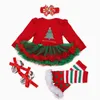 ベビーガール服クリスマスツリープリントレースプリンセスドレスのための1年間かわいい幼児パーティーセット211101