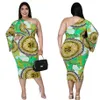 European and American plus size women's dress digital printing one-sleeve sexy dresses