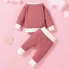 Completi di abbigliamento neonato nato bambina ragazzo primavera autunno vestiti patchwork a coste pullover a maniche lunghe pantaloni elastici abiti 2 pezzi