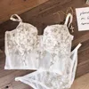 Sweet French White Floral Embroidery Romantic Thin Cup With Pad Women Sexy Push Up Underwear Bra Sets Lace Panties Lingerie Bras245H