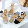 Summer Square Heels Slip On Slippers Women Peep Toe Sandals Classic black Elegant Low Heel Outdoor Party Dress Shoes Two kinds of Wear 01